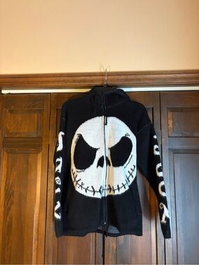 Nightmare Before Christmas Black Zip-Up Hooded Jacket with White Skull Graphic